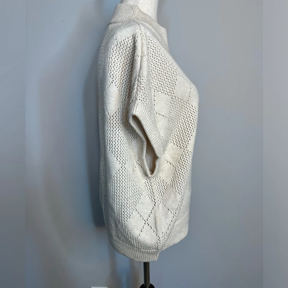 NWT Sz S Naadam argyle print cream white knit crew neck sweater cashmere blend - Picture 4 of 8